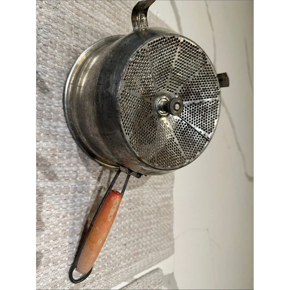 Vintage Hand-Crank Food Mill with wood Handles